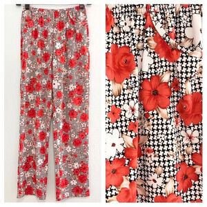Vtg 70s Floral Straight Leg High Waisted Pants Size XS